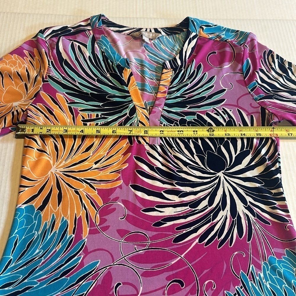 Banana Republic floral tropical colorful Vneck mini dress shirt elbow sleeves - Picture 2 of 8